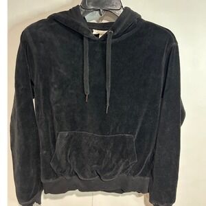 H&M Velour Pullover Hoodie Womens XS Black Velvet‎ Long sleeve Y2K Basic Casual